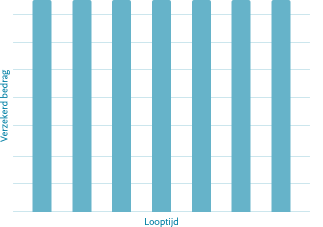 Grafiek van het verloop van het verzekerd bedrag gedurende de looptijd van een gelijkblijvende overlijdensrisicoverzekering